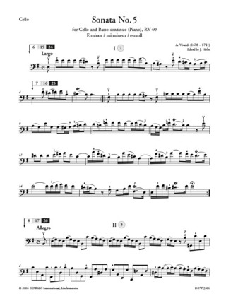 Sonata n° 5 for Cello and Basso Continuo Piano Rv 40 In E Minor